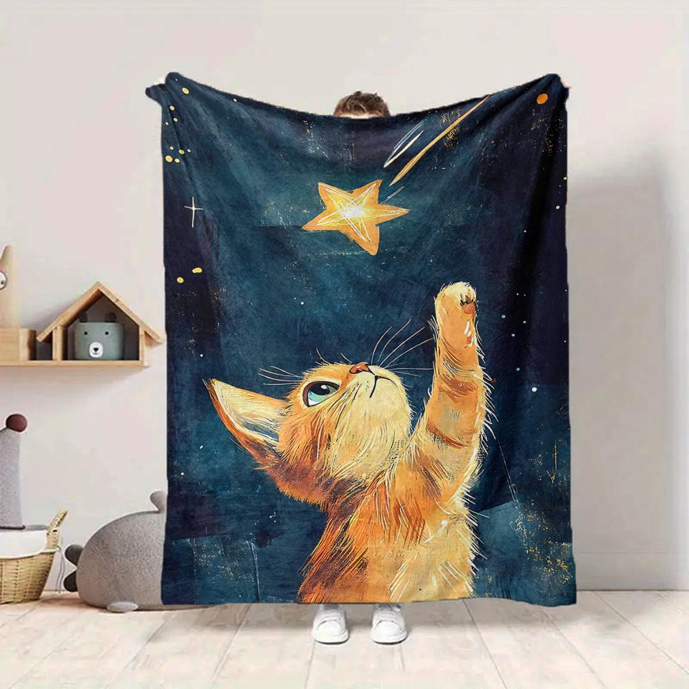 1pc Celestial Kitty Blanket Warm, Cozy, And Soft, Suitable for Sofas, Beds, Cars, And Office Use.Perfect for Camping And Travel, Making It a Great Gif