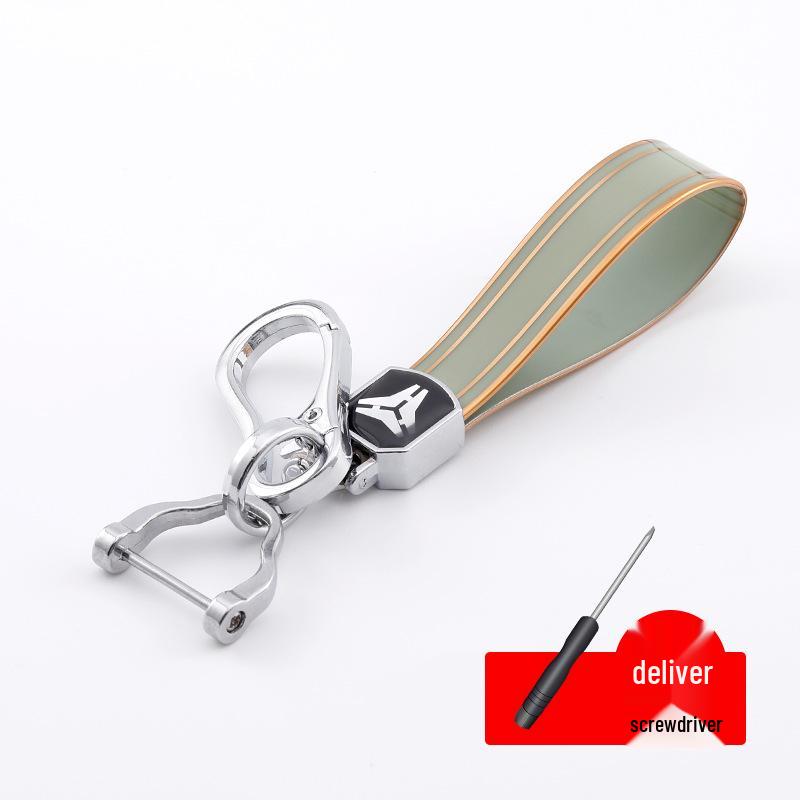 Rhinestone Circle Car Keychain with Gold Edge, Rope, Metal Keyring Pendant for Hyundai – Waist Hanging Household Hardware Buckle