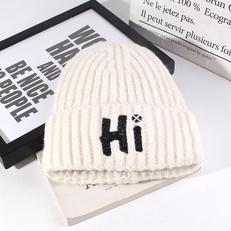 

Knitted Hat for Women Winter Letter Embroidered Wool Hat Korean Style Versatile Pullover Hat Outdoor Warm Student Cold Hat Men M（56-58cm）