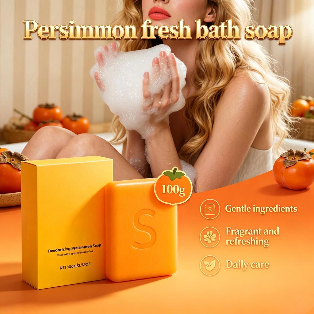 Persimmon Fresh Bath Soap Formula Gently Cleanses the Skin and Leaves Fragrance and Refreshing Household Daily Care Soap 100g