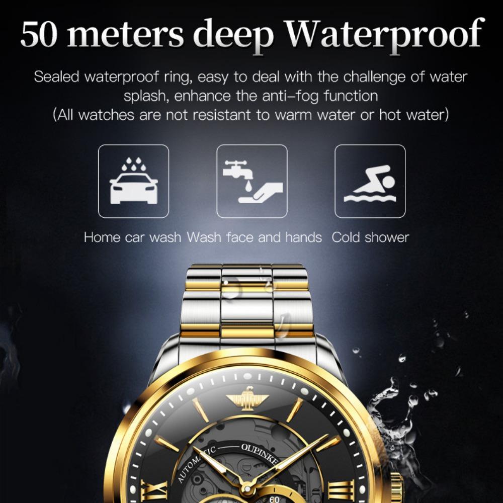 OUPINKE Montre Homme Mouvement Squelette Montre Mécanique Automatique Lumineuse Étanche Montre Homme