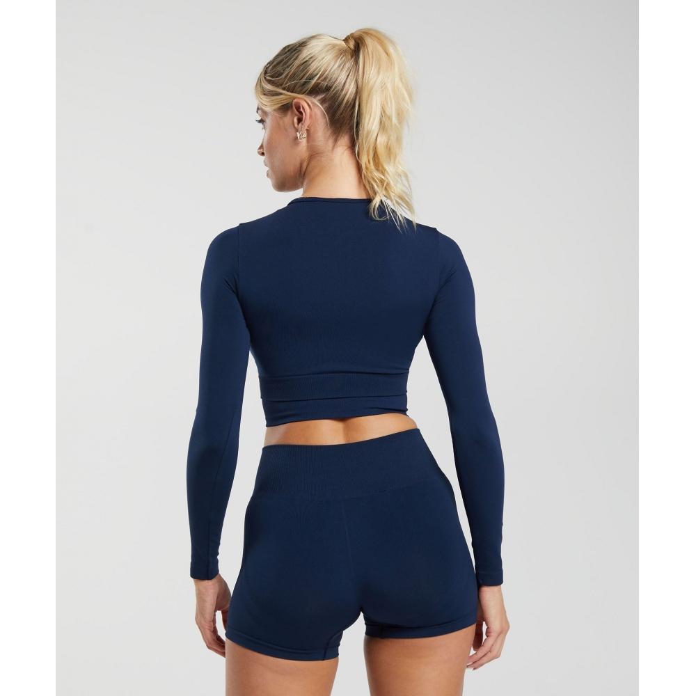 Gymshark Top crop fără cusături cu mânecă lungă pentru zi cu zi Albastru B7a2s Ub9p