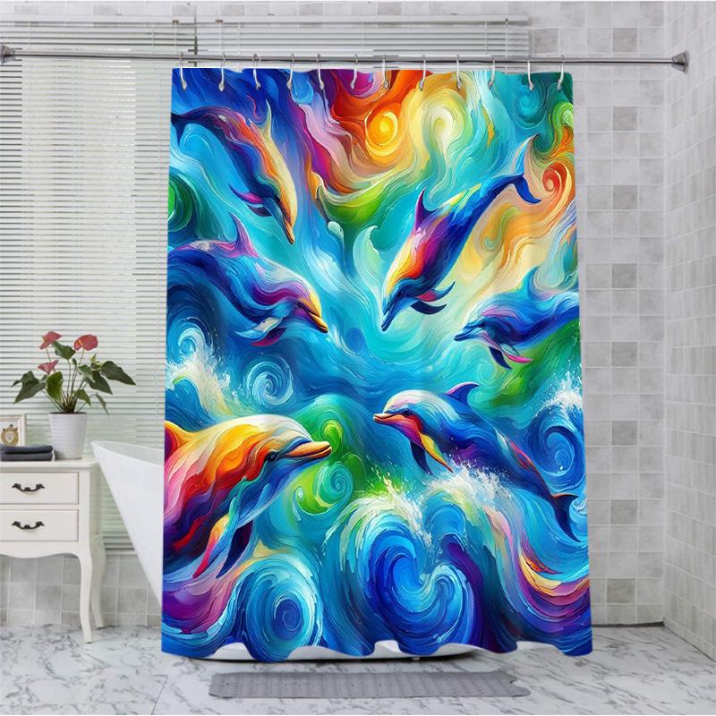 Whale Bathing Curtain  Bathroom Nordic Green Leaf  Shower Curtain Waterproof With 12 Hooks Home Deco Free Ship