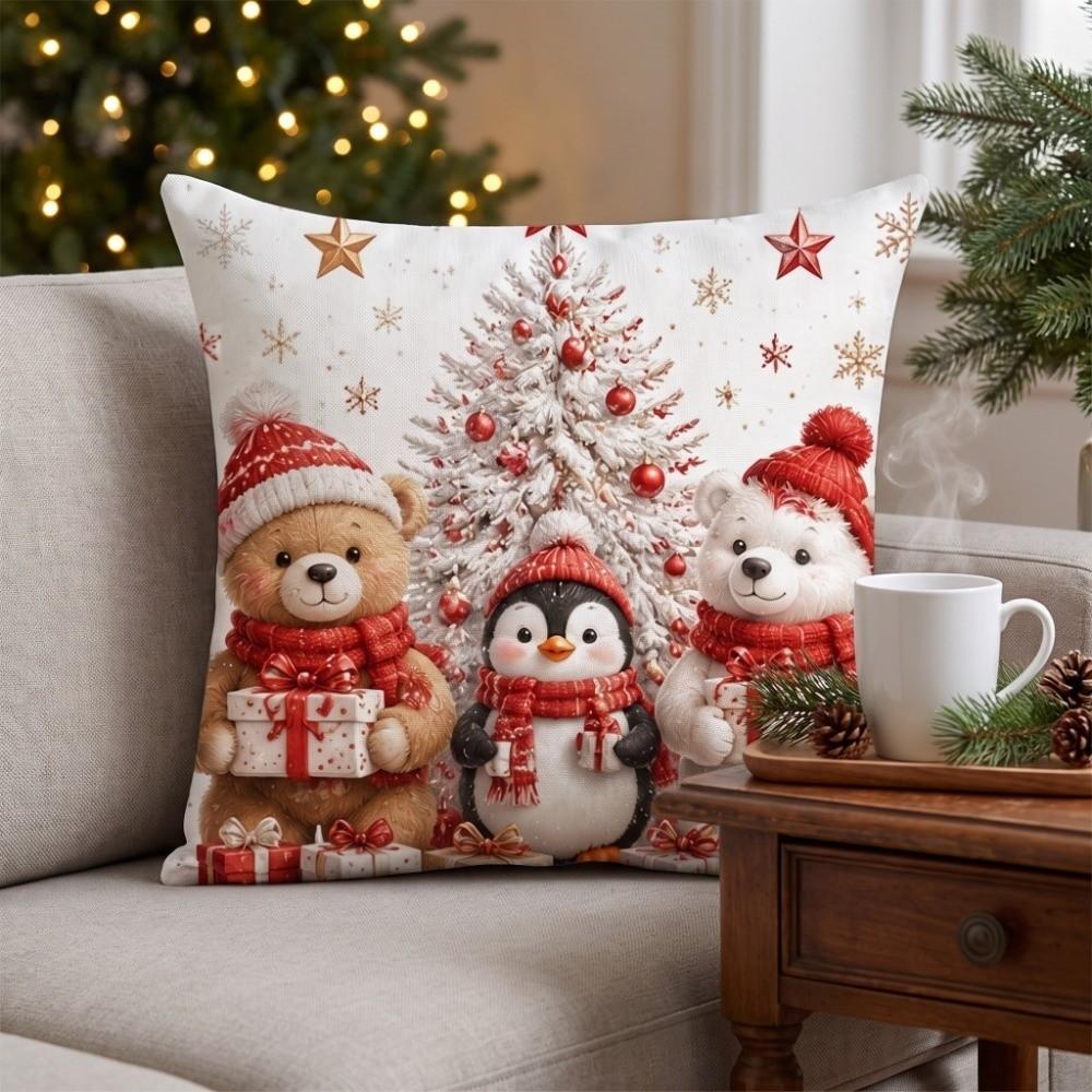 Soft Throw Cushion Case 2D Printed Snowman Pillow Cover Cartoon Cute Santa Pillow Cover Car
