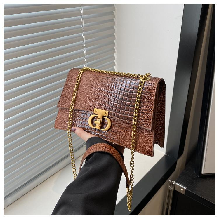 

Інтернет-сумка зі знаменитістю нова модна універсальна жіноча сумка під пахвами з крокодиловим візерунком на ретро-ланцюжку сумка через плече світло-коричневого кольору