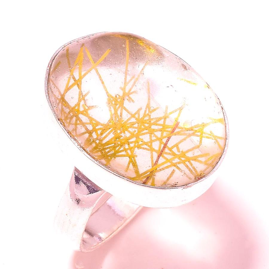 

Golden Rutile Gemstone Ring Handmade Unique Design Dainty Jewelry 7.75 Y0F07