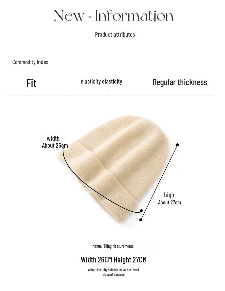 Women's Autumn Winter Cashmere Hat - 100% Pure Cashmere, Solid Watermelon Color, Warm, Large Head Circumference.