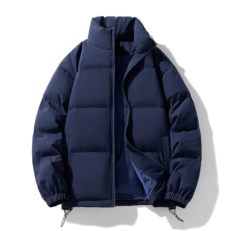 Unisex Solid Color Stand Collar Puffer Jacket Winter Thick Warm Casual Loose Fit Hoodless Down Alternative Coat