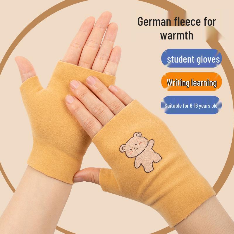 Children's Half-Finger Warm Gloves with High Elasticity and Self-Heating German Velvet, Anti-Frostbite.