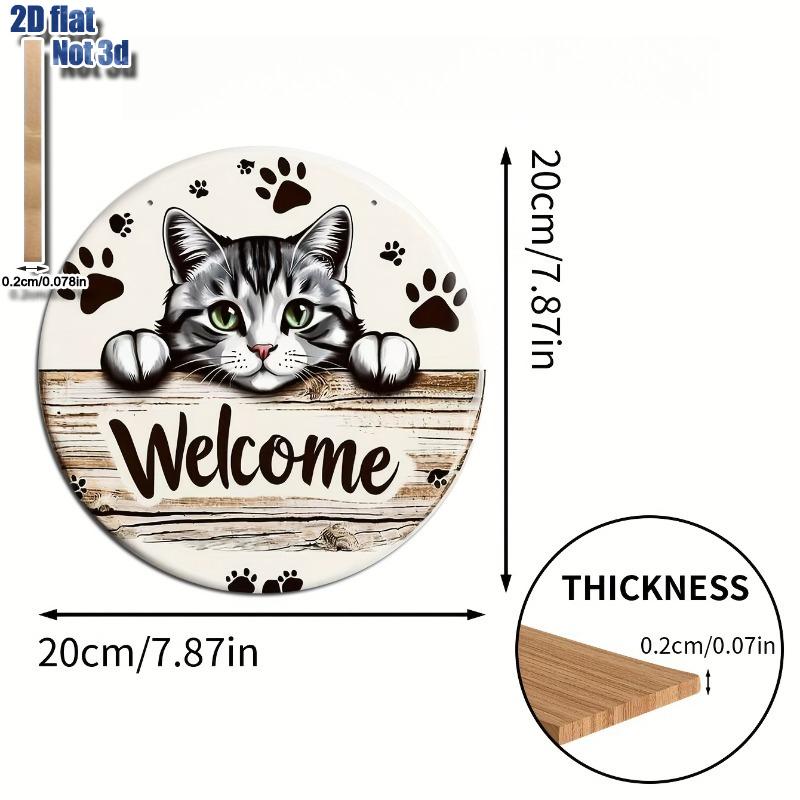 2D Flat Wooden Welcome Sign, A Minimalist Cat-Themed Home Decor Hanging Ornament, Nurseries, Vintage Home Decor Wall for Bar Kitchen