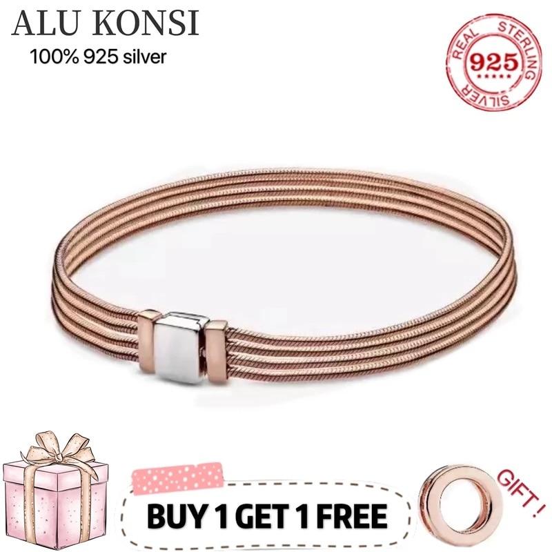 Original Luxury Real 100 %925 Sterling Silver Pan Bracelet For Women Snake Chain Bangle Authentic Charm High Quality Diy Jewelry