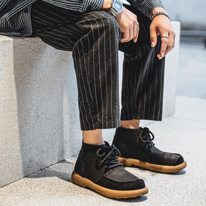 Ghete Retro Scurte pentru Bărbați Pantofi Modă Casual Pantofi de Condus Negru Maro Cap Lat Pantofi cu Top Înalt Mărimi Mari