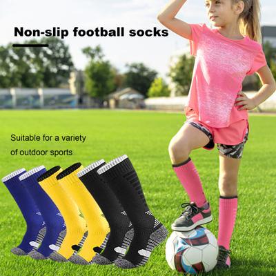 1 Pair Towel Bottom Football Socks Anti-slip Moisture Wicking Stretch Kids Boys Girls Sports Running Soccer Compression Cushion Long Tube Stockings