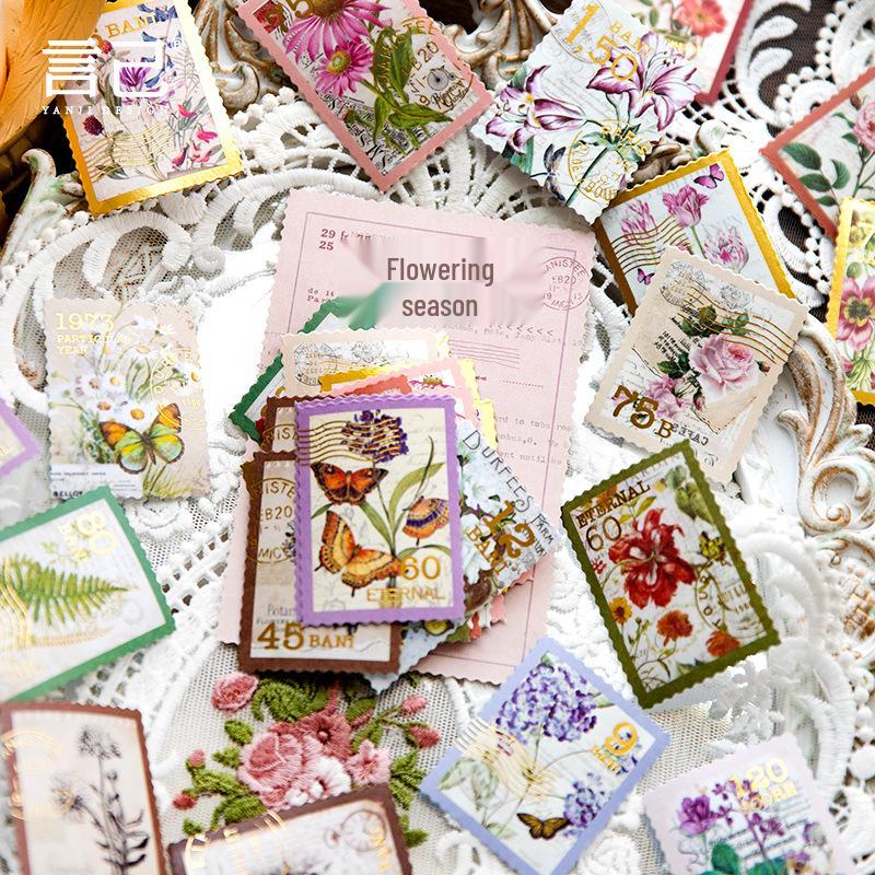 Yan Ji Gold Foil Sticker Pack: Vintage Letter Series for Journal Decoration and DIY Collage, 4 Styles