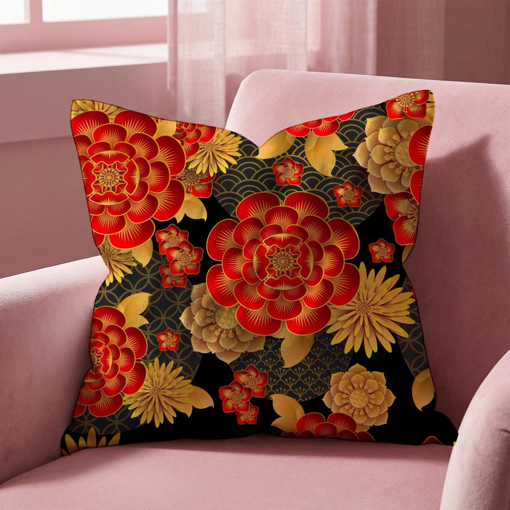 Vintage Gold Flowers Cushion Cover Multi-Scene Pillow Cover for Home & Car - Reversible, Soft & Durable for Daily Use