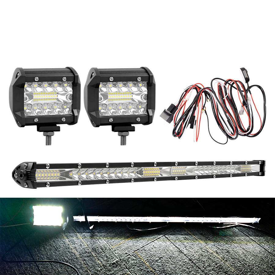 2 in 1 4x4 Off Road LED Light Bar Pods 4inch 21inch Remote Control Cable Group Fog Driving Work Light For Auto ATV Truck Jeep