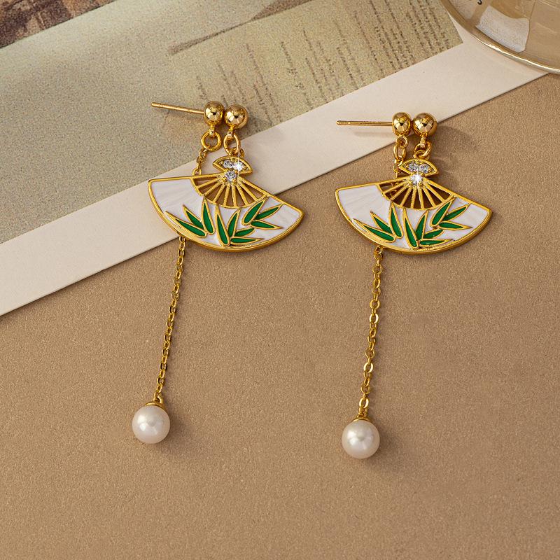 

Элегантные китайские серьги-кисточки и жемчужные серьги с дизайном цветка из глазури для женщин