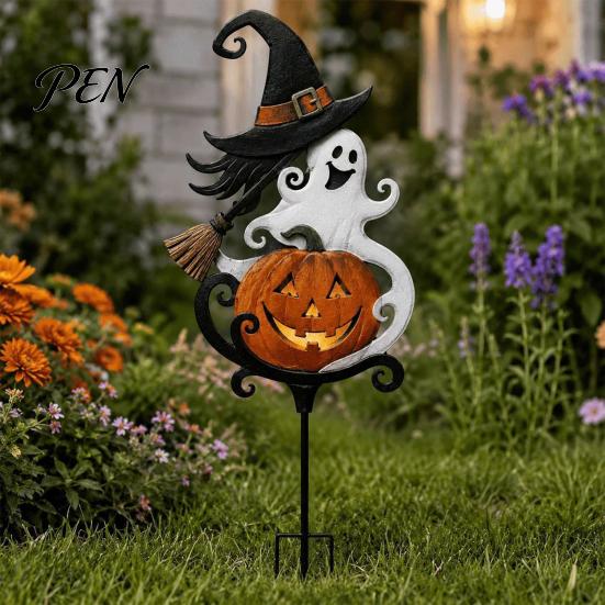 Metal Witch Yard Decor Halloween Garden Stake, Pumpkin Rust-Proof Outdoor Stakes Decoration for Lawn Patio Porch Pathway, Gift Gardener Silhouette