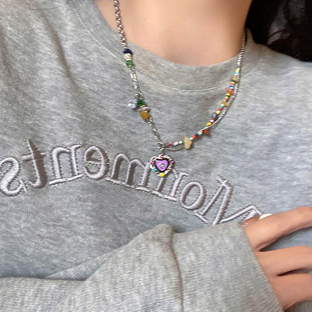 Seven-Color Heart Stone Epoxy Necklace for Women - Summer 2023 Trendy Clavicle Chain