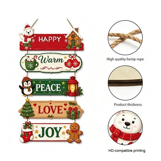Festive Door Handle Decorations Rustic Wooden Hanging Pendant for Christmas Holiday Home Door, Decorative Signs Party Sign Ornament with