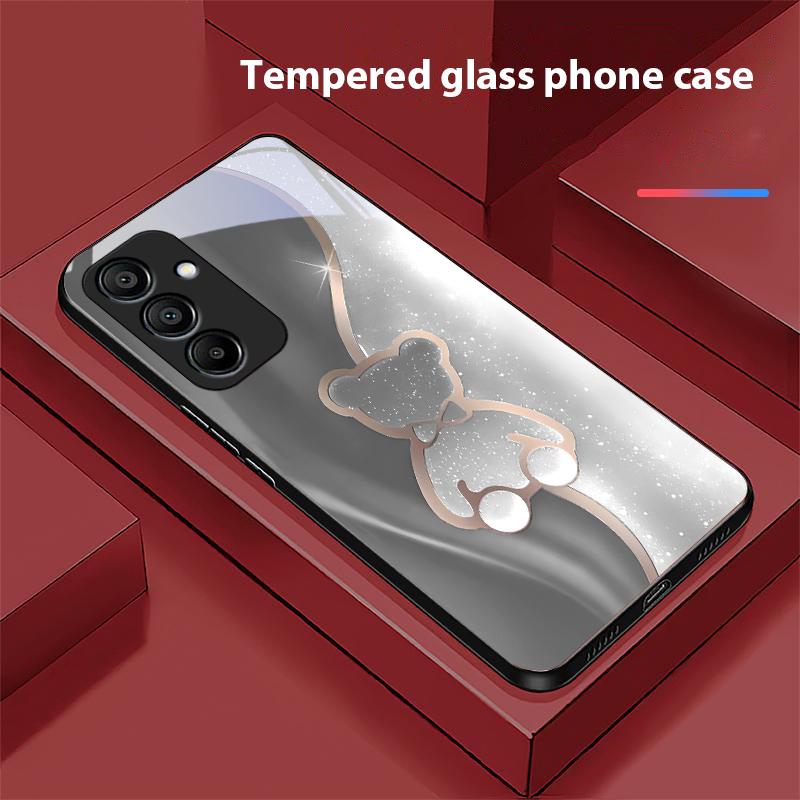 Trompe L'oeil Bear For Samsung Galaxy A15 5G 54 4G 51 50 24 35 90 71 12 51 53 52S 80 22 34 Black Tempered Glass Phone Case