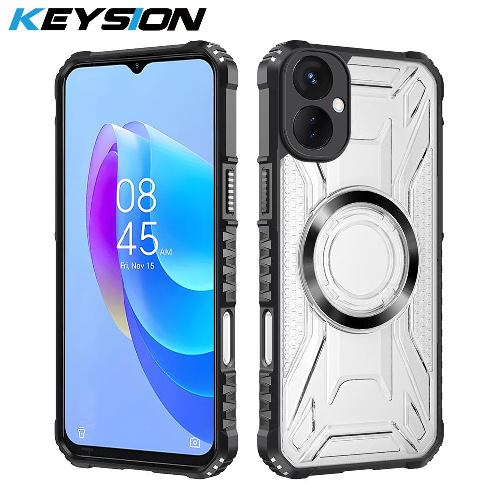 KEYSION Transparent Magnetic Case for TECNO Spark 9 Pro 9T Silicone+PC Heavy Duty Shockproof Phone Back Cover for for Spark 9T 9 Pro