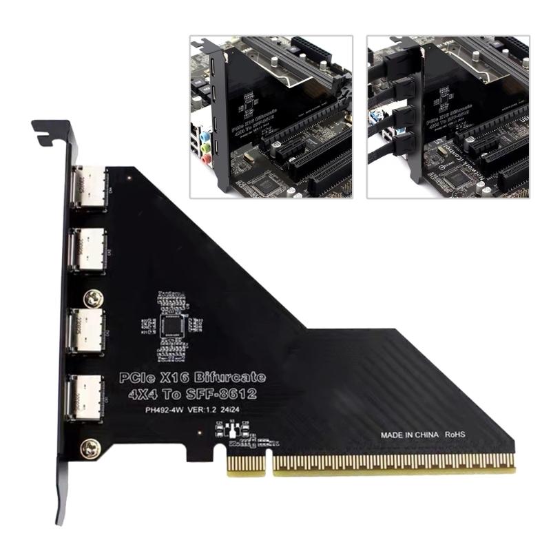 PCIe 4.0 X16 Splitter Card 4 Port PCIE X4X4X4X4 to OCulink SFF 8612 Expansion Adapter Enhances Gaming and Video Editing