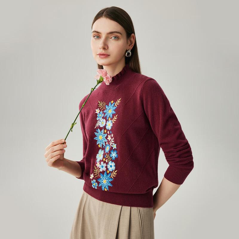 Zhaojun Women's Lace Half-High Collar Cashmere Sweater