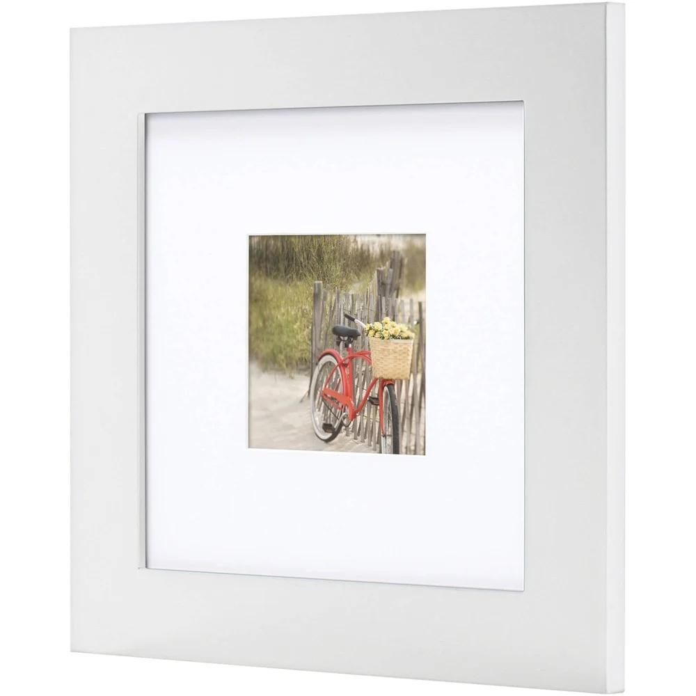Flat Wide Gallery 8x8 Matted to 4x4 White Picture Frames Set of 2 Durable MDF Tabletop Wall Display Gift Ideal Home Decor