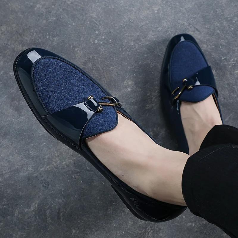 Fashion Fashion Man's Casual Shoes Leather Loafers for Mens Leather Stitching Suede Metal Hook Decoration Male Comfortable Formal Shoes