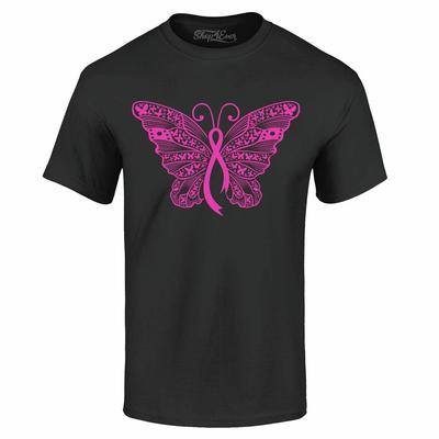 Pink Ribbon Butterfly T-shirt Breast Cancer Awareness Support Shirts