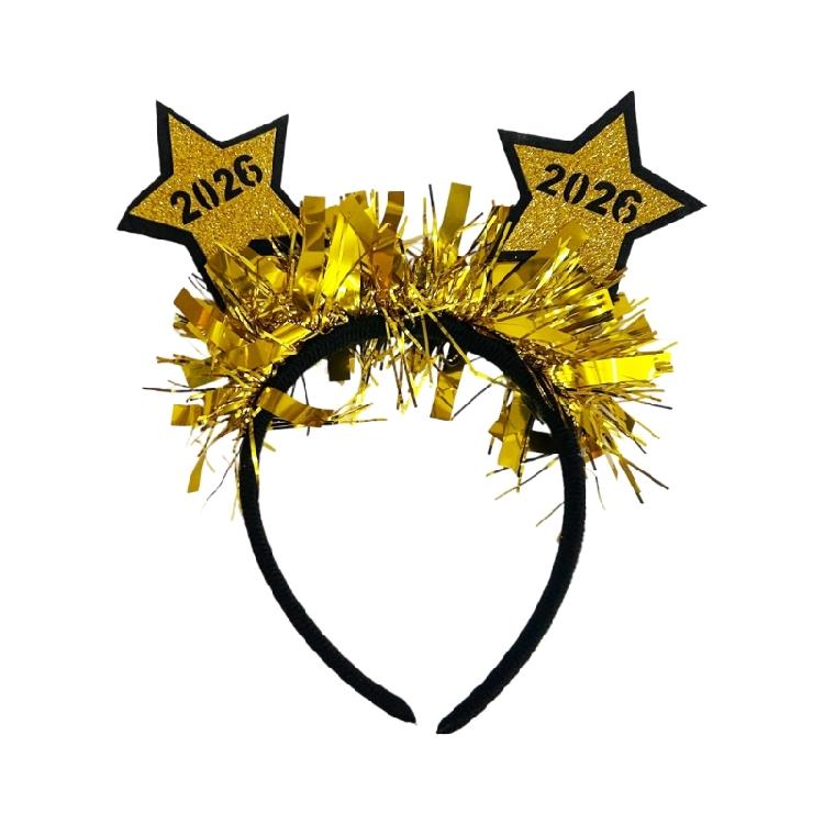 Sparkling 2026 Celebration Headbands Glitters Tinsel Star Shape Lightweight Comfortable For Christmas New Year Event золотой