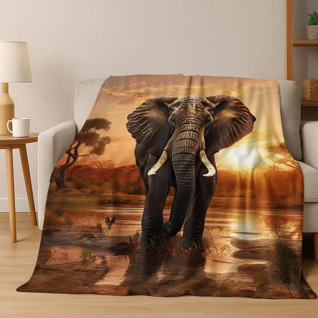 26 Style Wisdom Elephant Cartoon Flannel Blanket,Cozy Soft Throw Blanket for Home Bedroom Bed Sofa Picnic Office Cover Gift Kids