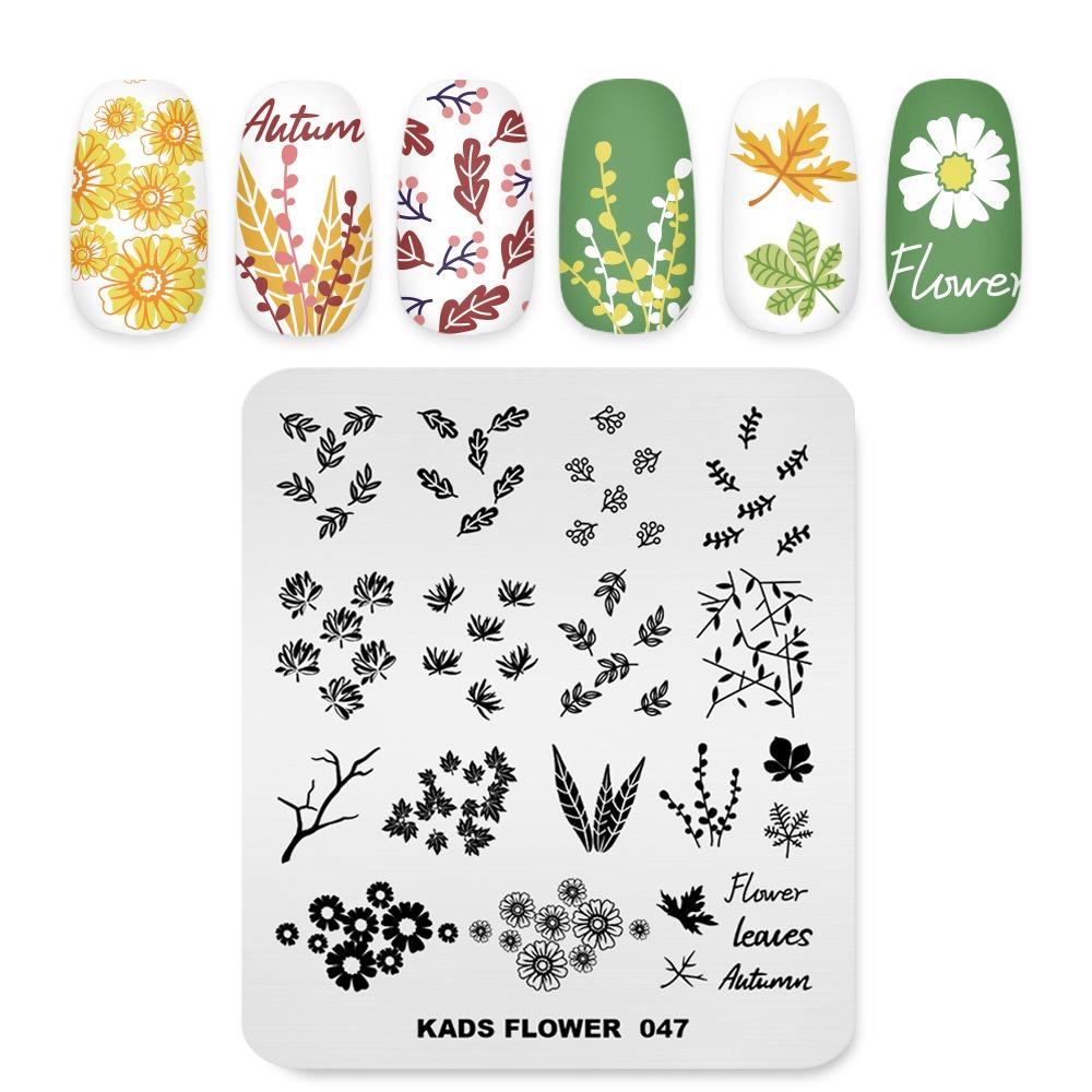 

KADS Flower 047 Листья Пластины для штамповки ногтей Осенний узор Маникюрный шаблон для печати Инструмент для штамповки