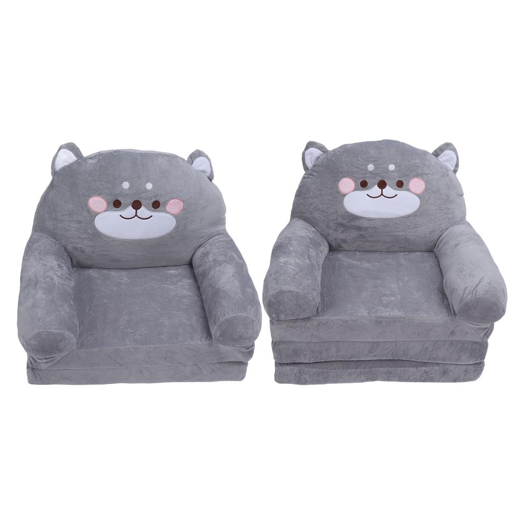 Kids Sofa Cartoon Gray Dog Foldable Wide Handle Soft Breathable Toddler Chair for Reading Rela