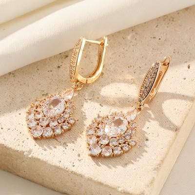 Luxurious Geometry Shape Dangle Earrings for Women Cubic Zirconia Earring Jewelry Party Accessories