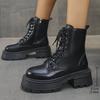 Fashion 2025 Autumn Winter Black Platform Boots Women Fashion Lace Up Zipper Ankle Boots Woman Punk Thick Heel Pu Leather Botas Mujer