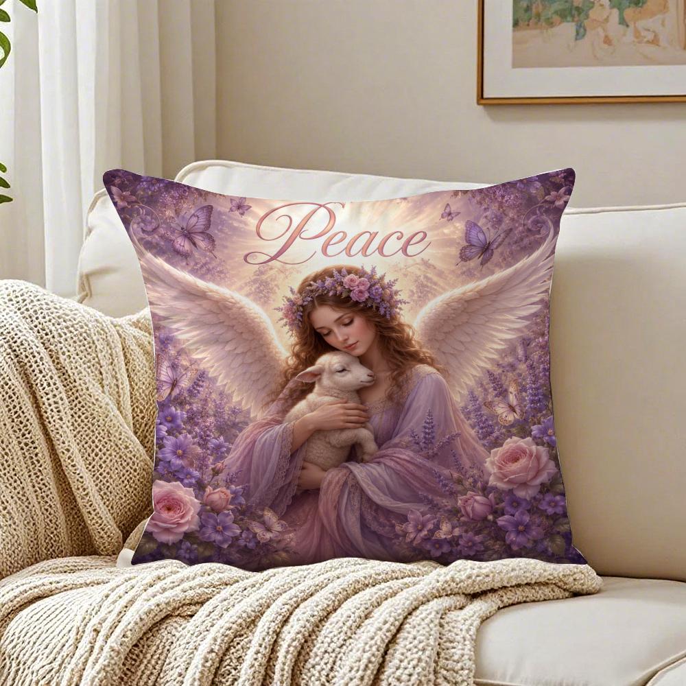 Angel Wing Divine Guardian Cushion Cover Double-Sided Plush Sofa Cushion Covers Organic Breathable Invisible Zipper