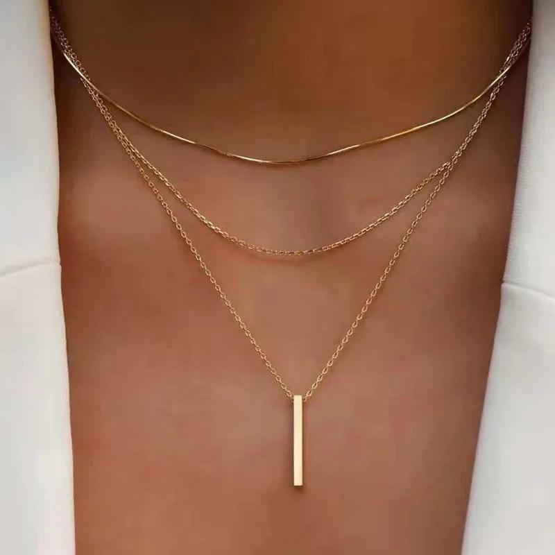 

Vintage Bohemian Multilayer Minimalist Necklace For Women Stick Pendant Link Chain Necklace Collarbone Collares Fashion Jewelry