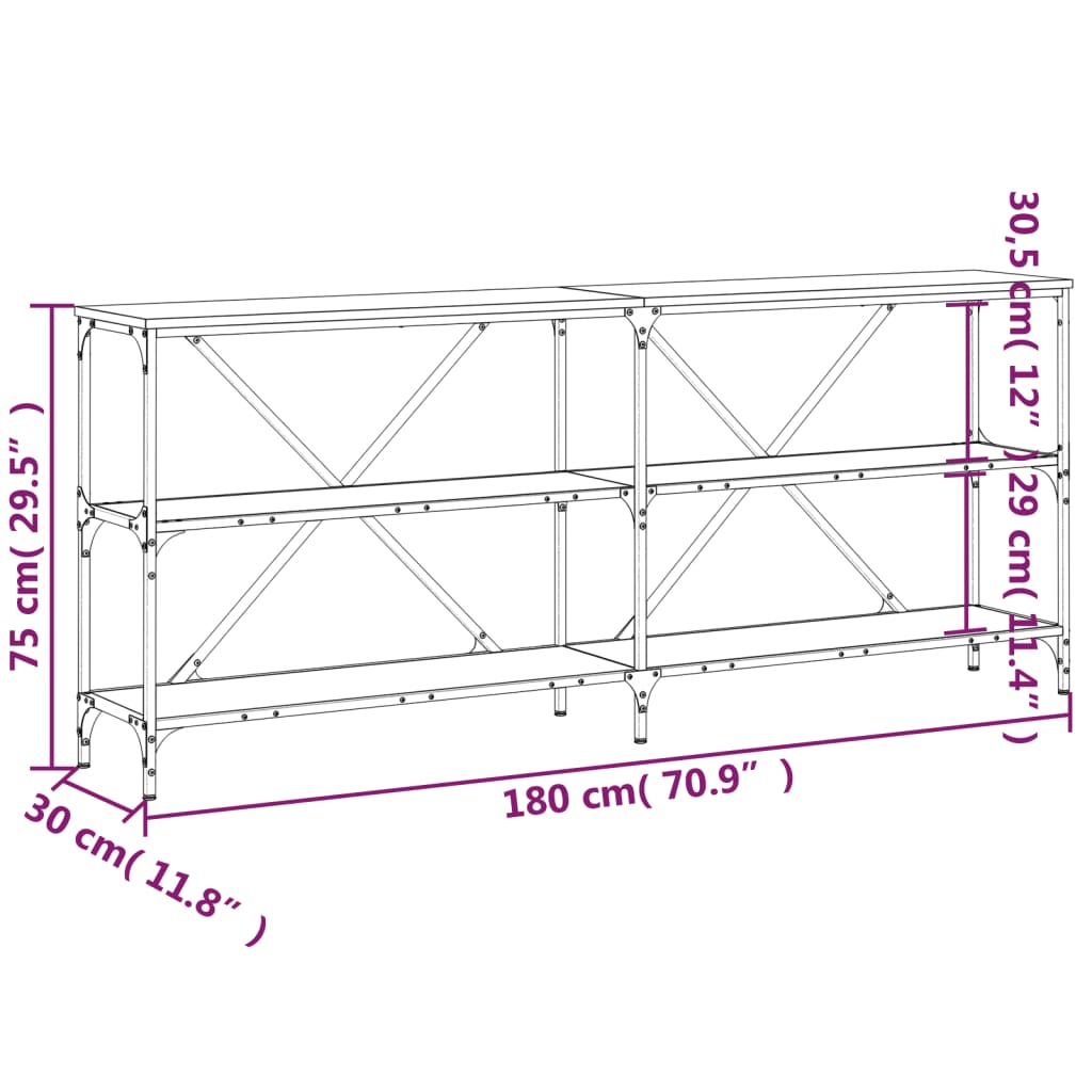 Console Table Sonoma Oak 180x30x75 cm Particleboard and Iron