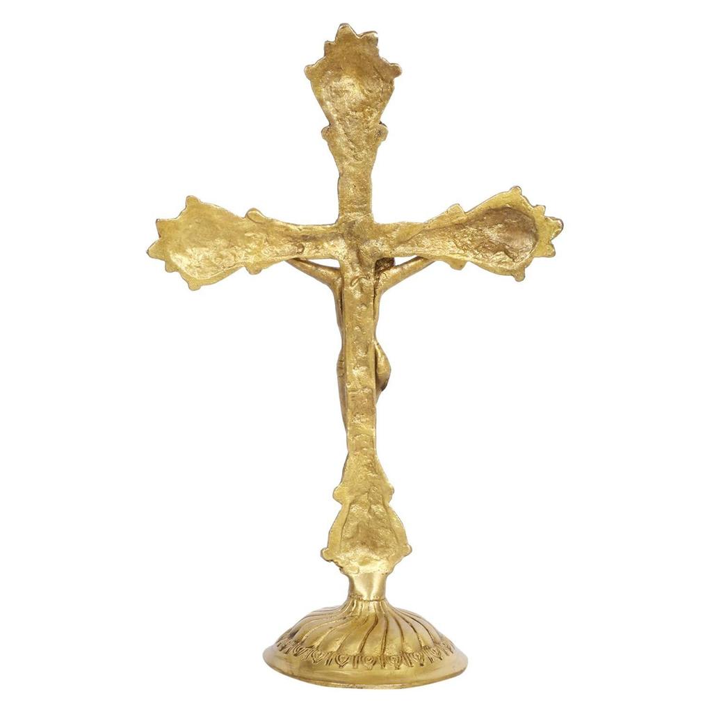 Holy Cross Jesus Christ Brass Idol for Home Living,Prayer Room Gifting and Decoration Gold 11 Inch Standard, Pack of 1.