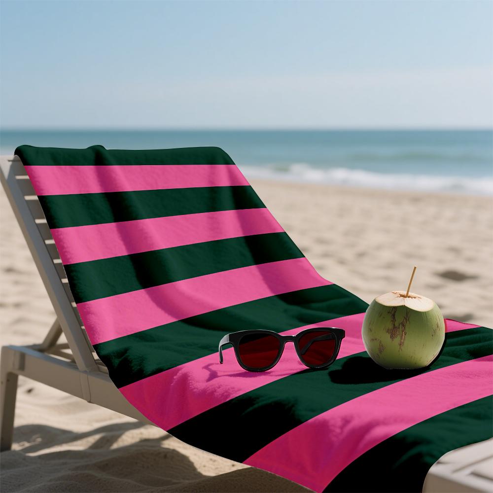 Retro Pink & Green Stripes Oversized Microfiber Beach Towel Sand Proof Quick Dry, Absorbent for Swimming Pool Travel Camping