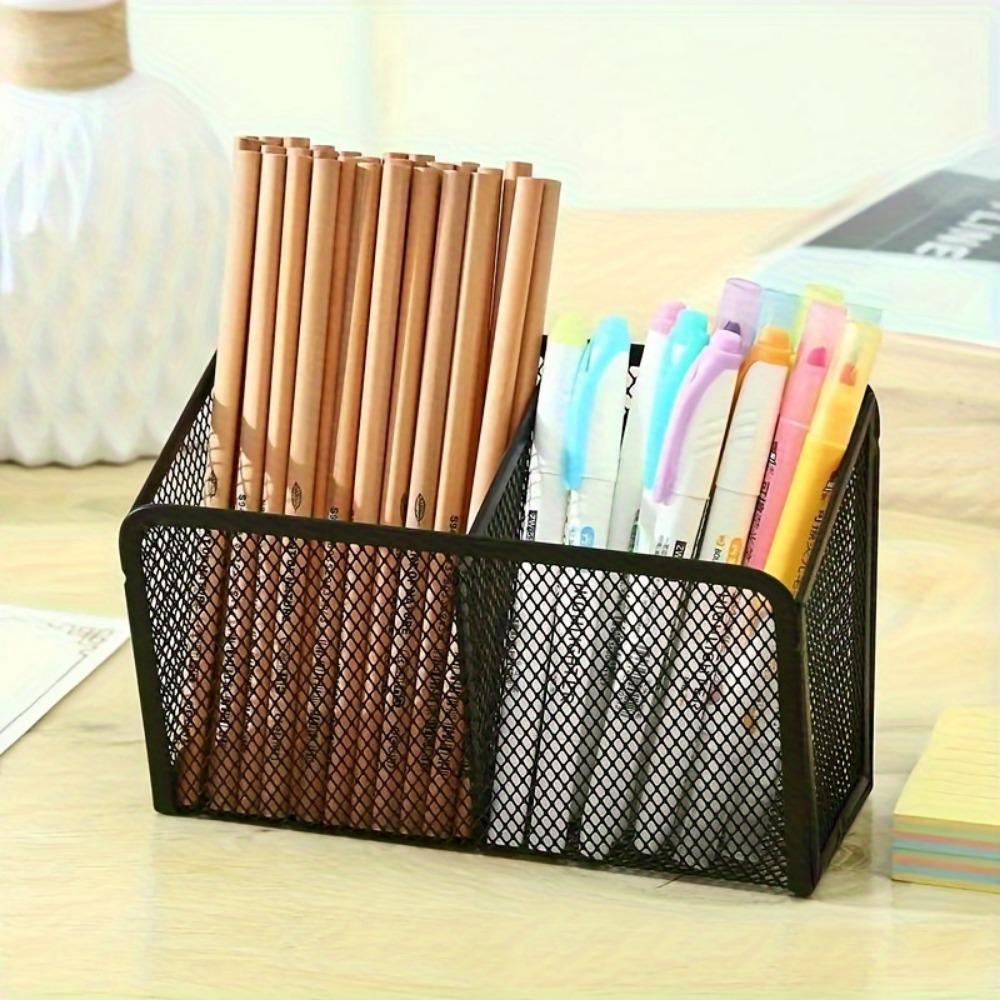 Magnetic Metal Storage Organizer with Hooks - Easy Install, Rust-Proof Wall-Mounted Pen Holder for Home & Office