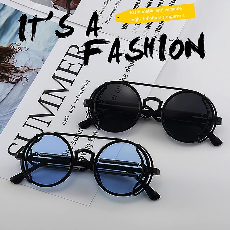 Pc Sunglasses Steam Punk Double Spring Leg Glasses Fashion Trend Round Sunglasses