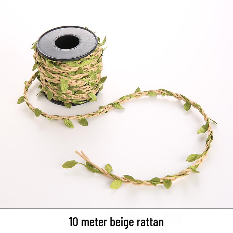 DIY Colorful Forest Style Green Rattan Leaves Hand-Woven Jute Rope for Decoration and Jewelry