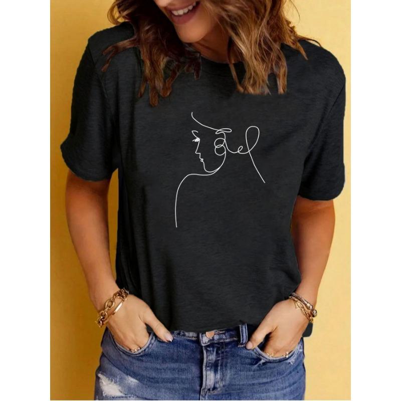 Summer Women's Clothing Character Pattern Printed Round-neck Short-sleeved T-shirt Casual and Fashionable T-shirt