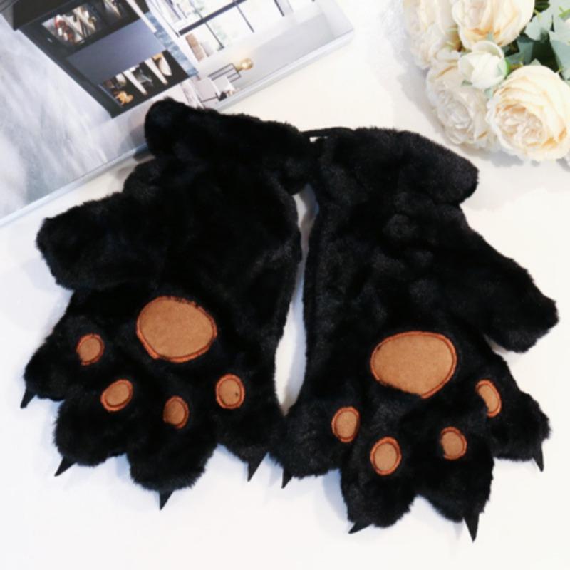 Cute Cat Claw Bear Paw Gloves Men's and Women's Winter Plush Thick Gloves Full Finger Internet Red Cute Plush Anti Cold Warm Gloves