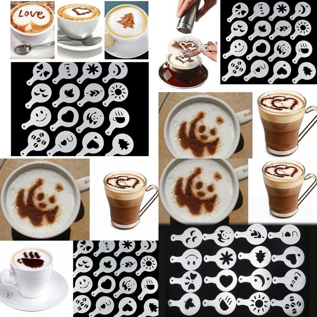 Versatile Coffee Stencil Templates 16 Pieces Durable Plastic For Latte Art