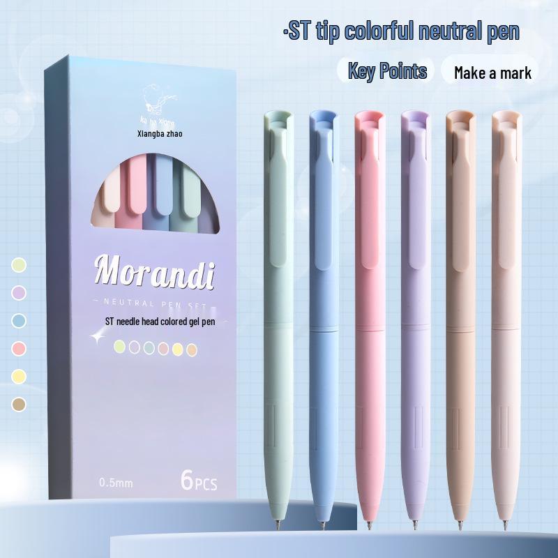 Morandi Color Click Pen: Quick-Drying, High-Value Brush Pen for Students and Practice Questions.