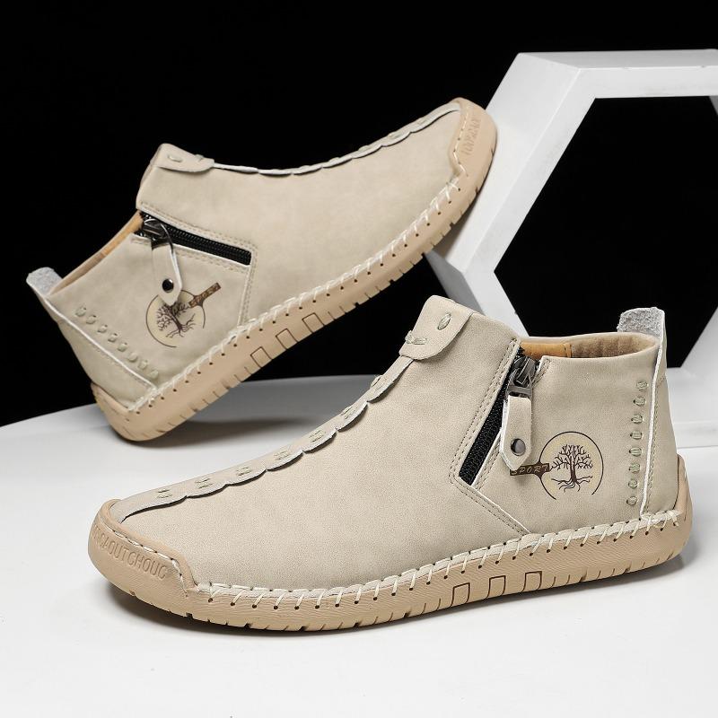 Autumn/Winter Men's Ankle Boots Large Size Zipper Men's Boots Outdoor Casual Hand Sewn Work Clothes Boots